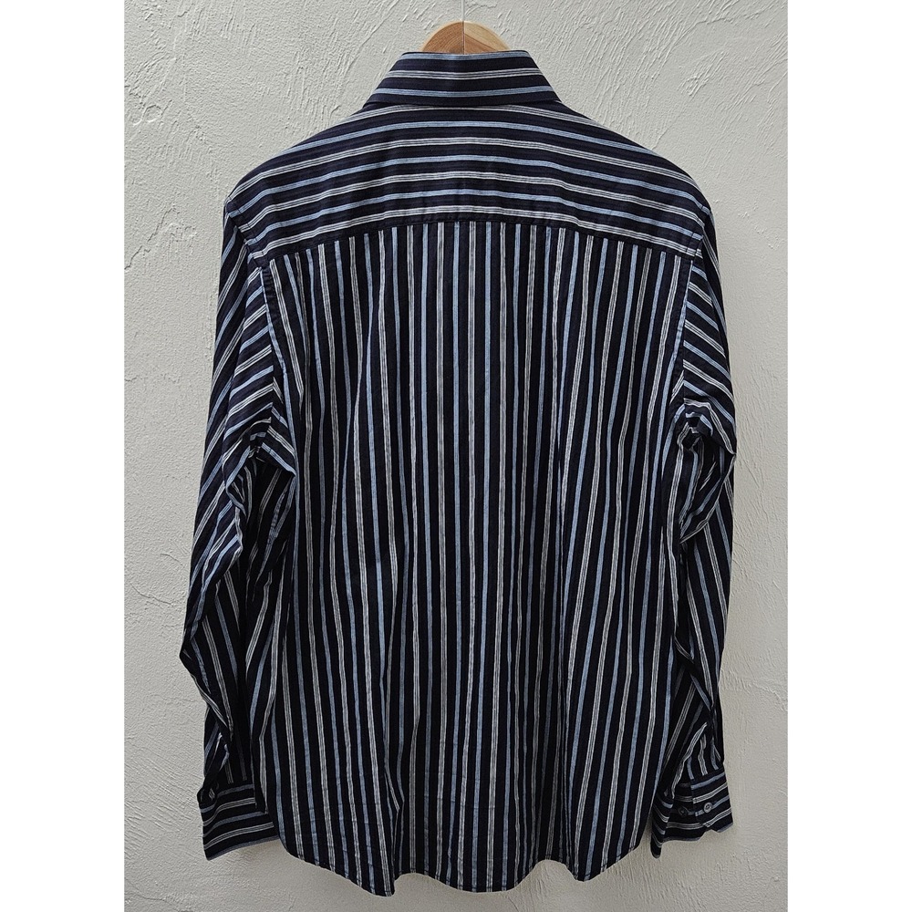 Bugatchi‎ Uomo Men's Blue 100% Cotton Striped Long Sleeve Shirt Size Large - Picture 7 of 10